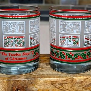Vintage 12 Days Of Christmas Vintage Whisky Bourbon Cocktail Glasses Set Of Two